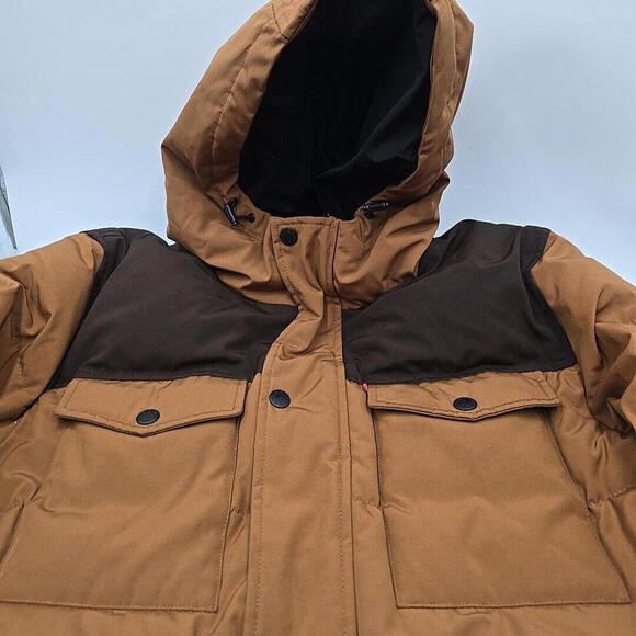 Men's Levi's Quilted Four‎ Pocket Parka Hoody Jacket-Worker Brown-L - Picture 8 of 10